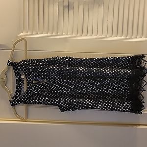 NY Collection Black/White Polka Dot Tank Large